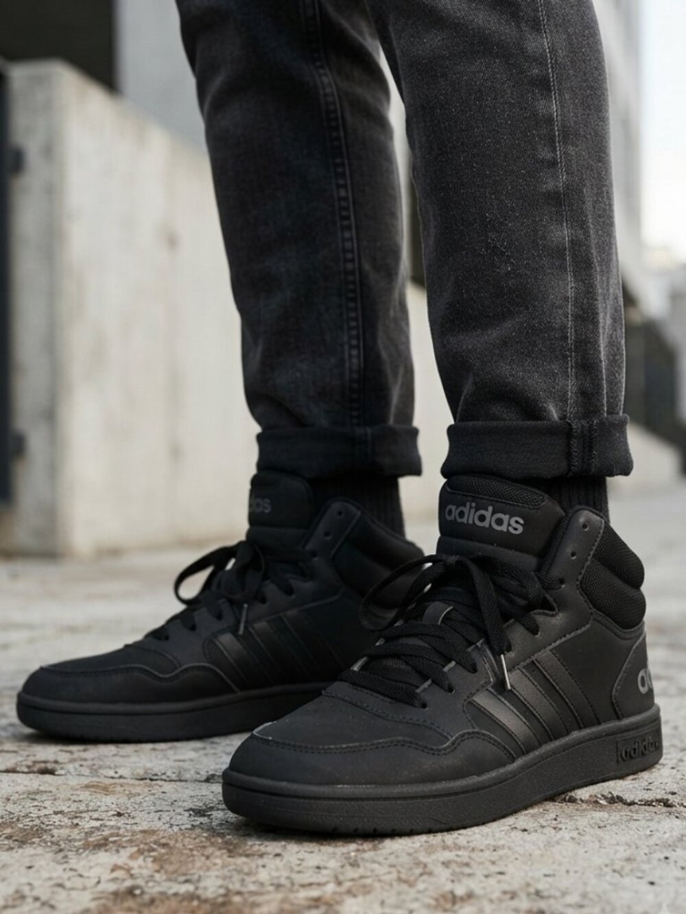 " SOLD "Adidas Hoop 3.0 Mid Classic Black High Top Sneakers Men's Size 8
